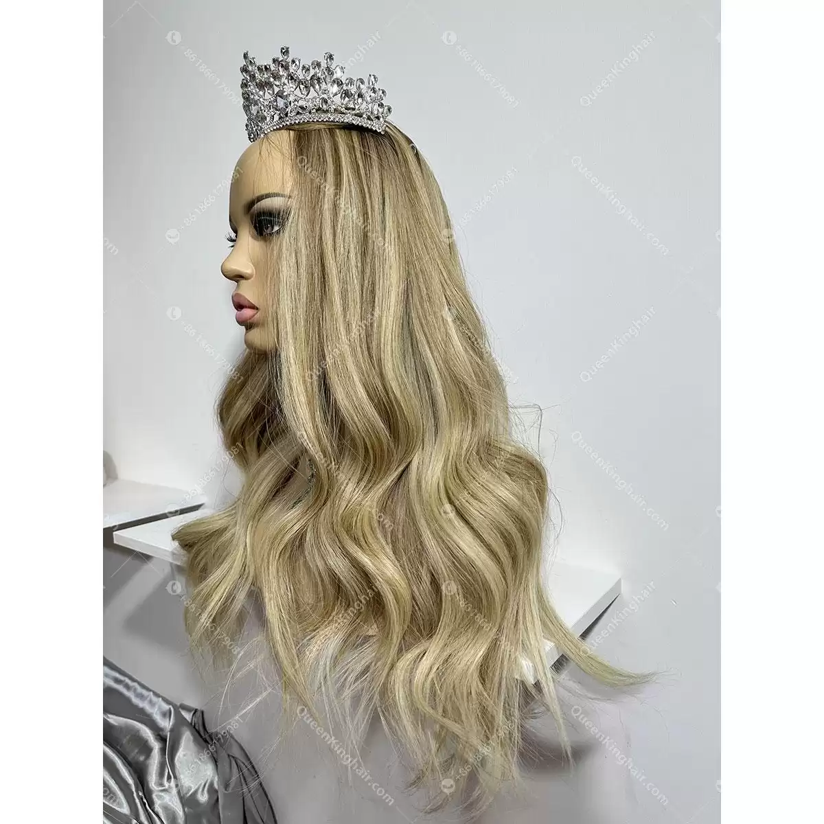 24 inches double drawn European virgin hair Jewish wig silk base blonde balayage