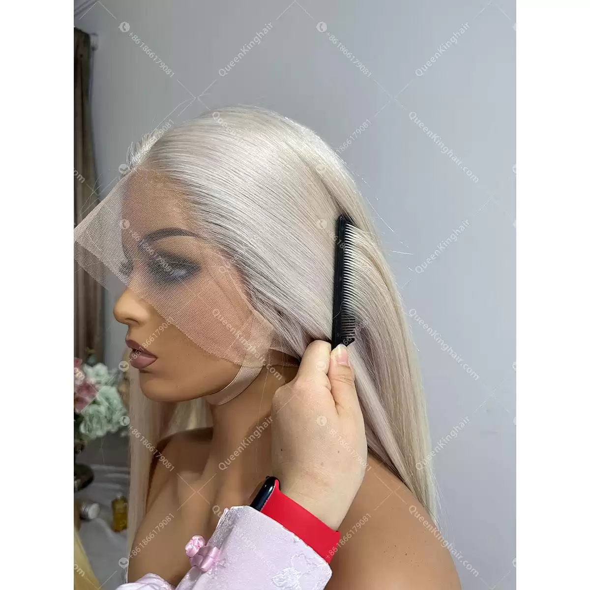 18 inches double drawn virgin hair full lace wig transparent lace, roots #18 A , hair white blonde