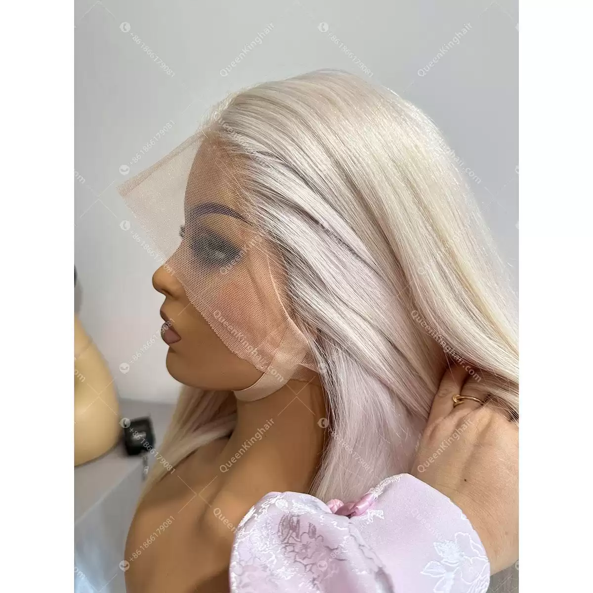 18 inches double drawn virgin hair full lace wig transparent lace, roots #18 A , hair white blonde