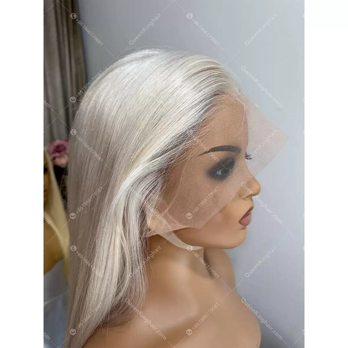 18 inches double drawn virgin hair full lace wig transparent lace, roots #18 A , hair white blonde