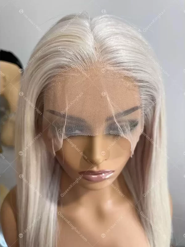 18 inches double drawn virgin hair full lace wig transparent lace, roots #18 A , hair white blonde