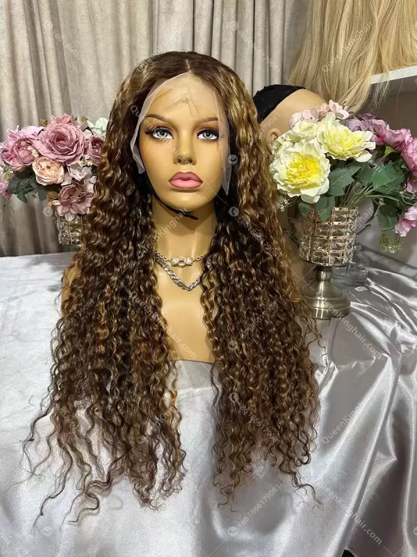 26 inches 13x6 180% density transparent lace ombré lowlights dark brown base with honey blonde highlights remy hair