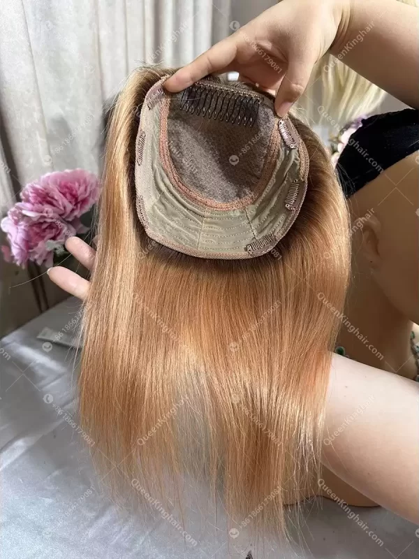 12 inches 8x8 topper with 4x4 silk base ombré honey blonde