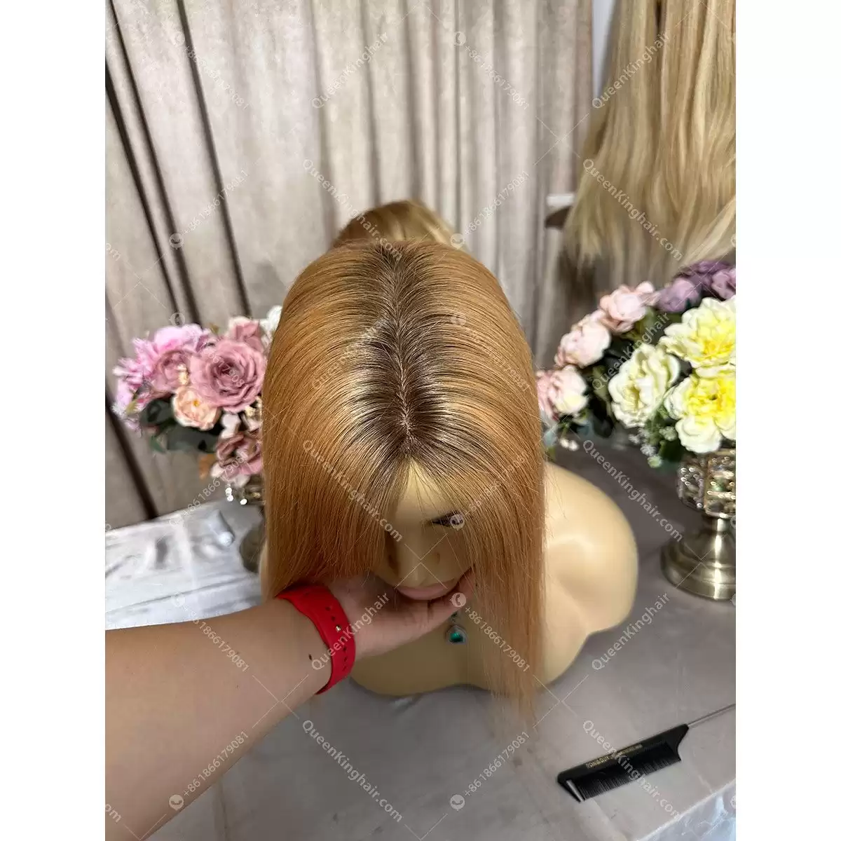 12 inches 8x8 topper with 4x4 silk base ombré honey blonde