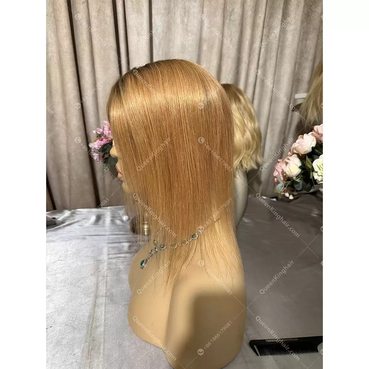 12 inches 8x8 topper with 4x4 silk base ombré honey blonde
