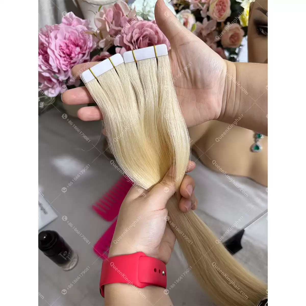 1691145749-02 Virgin hair 100 grams 613 Tape in hair extensions