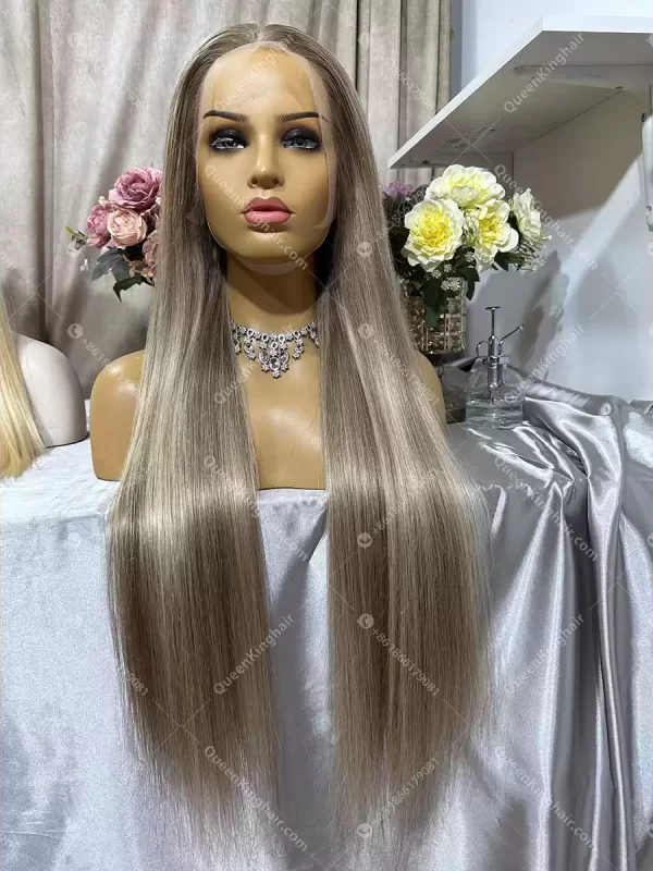 28 inches Blair 13x6 Hd lace 450 grams hair super full density ashy brown with blonde balayage