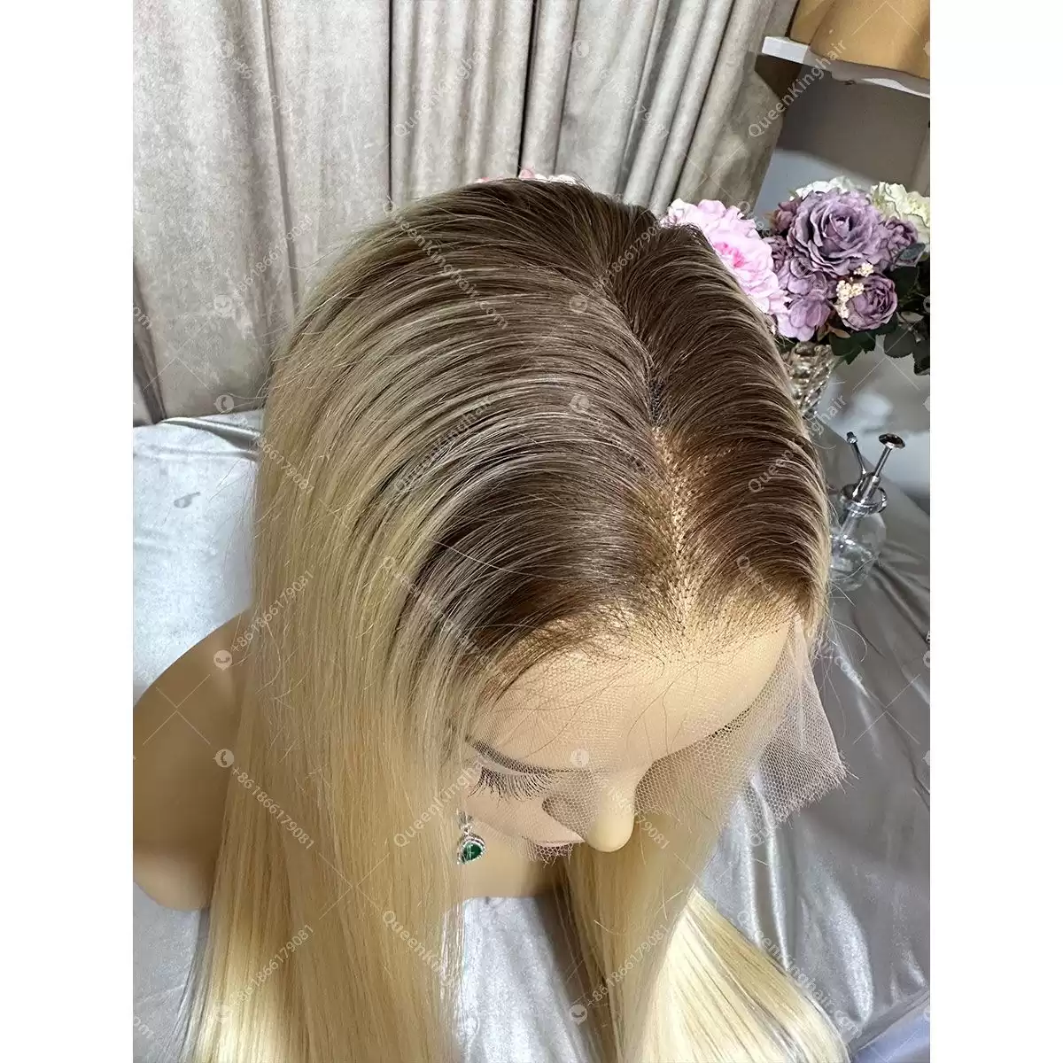 28 inches 13x6 Hd lace 250% density ombré blonde ashy brown roots