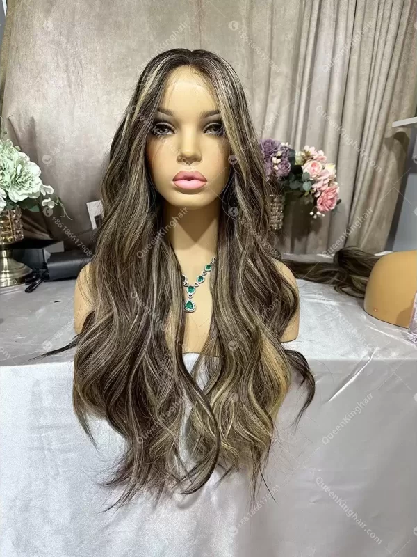 24 inches double drawn virgin hair 13x6 Hd lace brunette color natural balayage