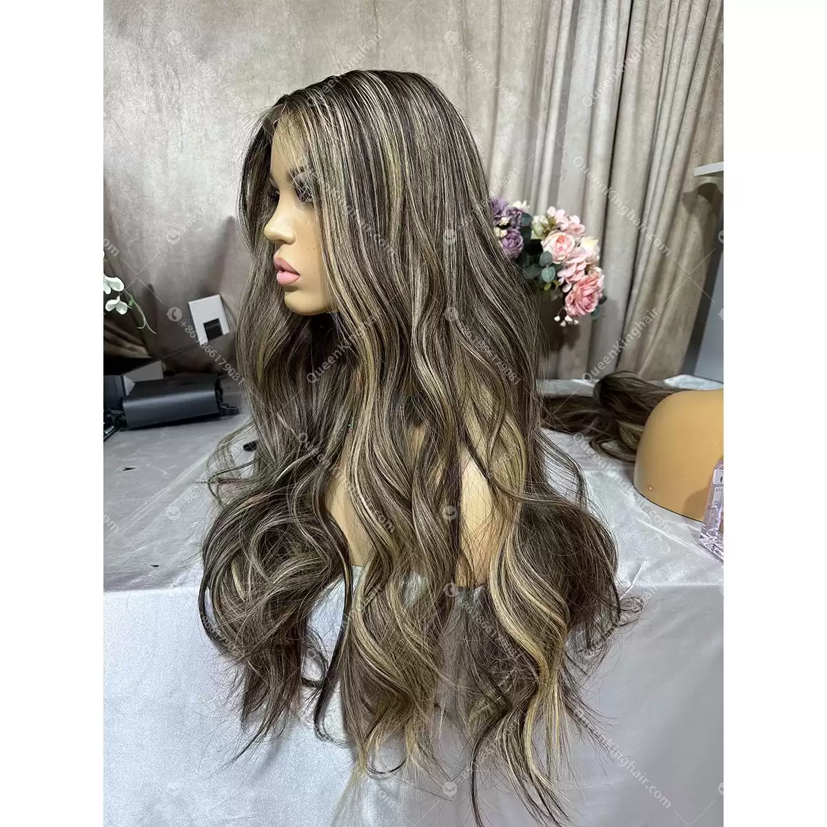 24 inches double drawn virgin hair 13x6 Hd lace brunette color natural balayage