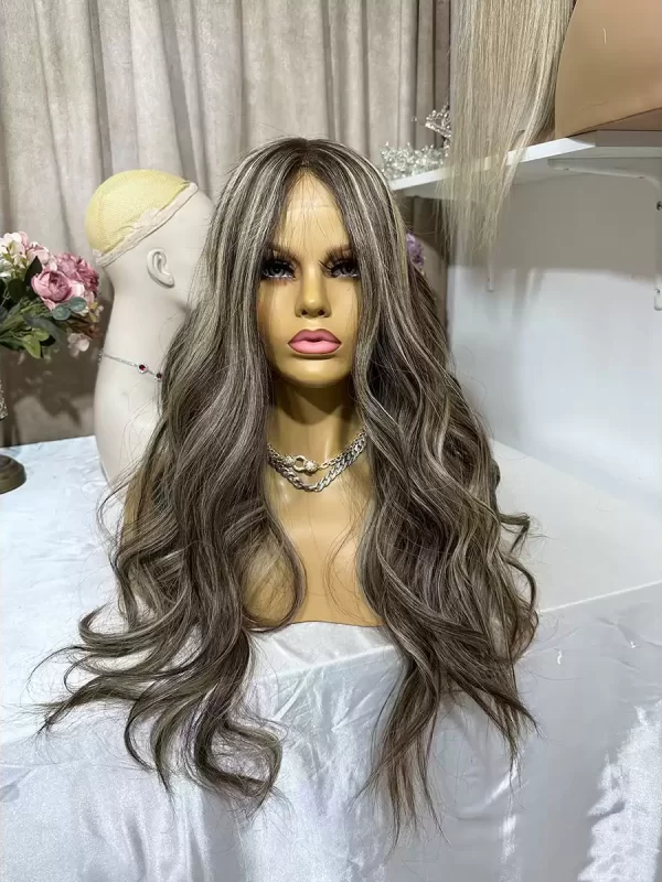 24 inches 13x4 Hd lace double drawn virgin hair brunette color dark brown with blonde balayage