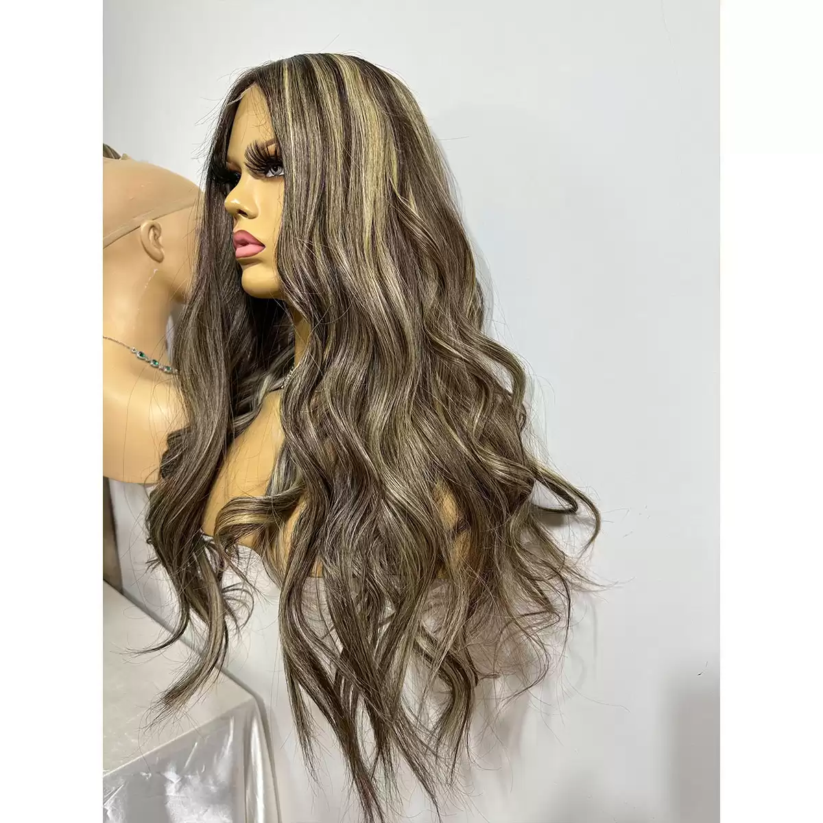 24 inches 13x4 Hd lace double drawn virgin hair brunette color dark brown with blonde balayage