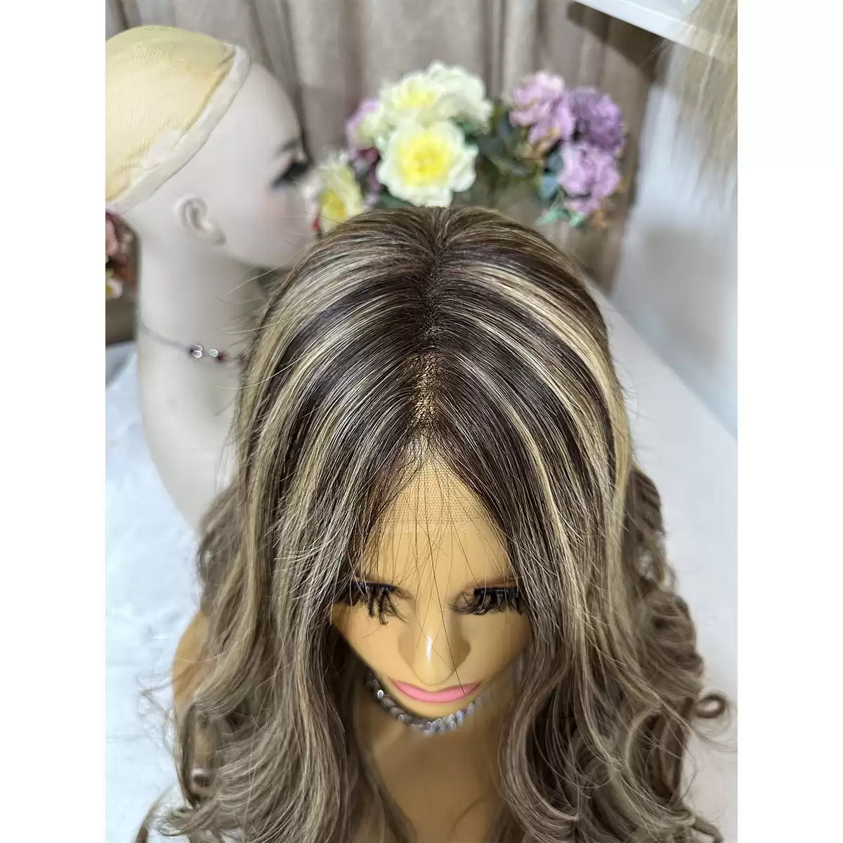 24 inches 13x4 Hd lace double drawn virgin hair brunette color dark brown with blonde balayage