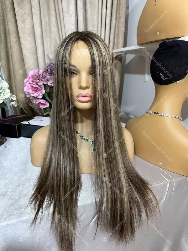 24 inches double drawn virgin hair 13x4 Hd lace brunette color natural balayage