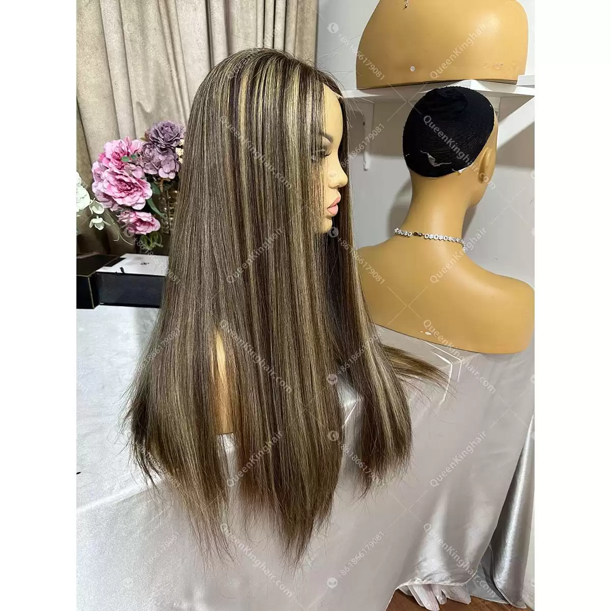 24 inches double drawn virgin hair 13x4 Hd lace brunette color natural balayage
