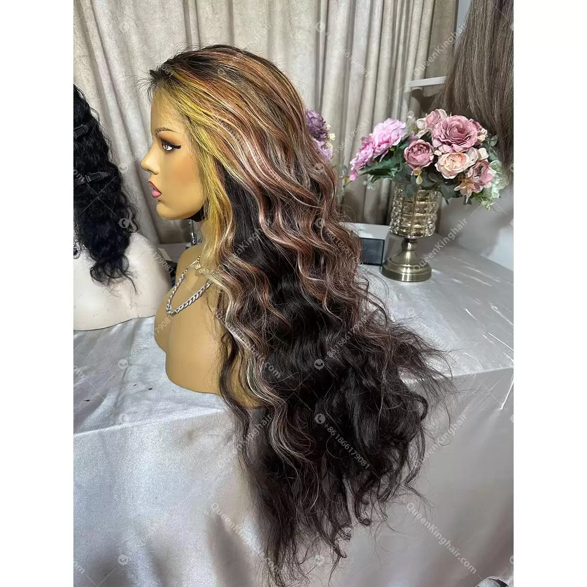 30 inches Hd lace 250% density blonde balayage black remy hair