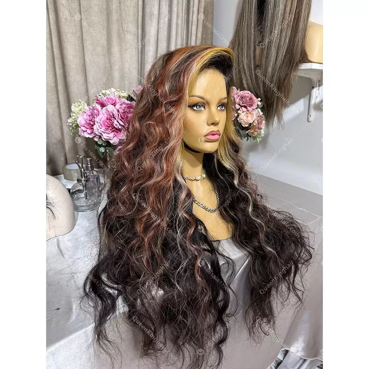 30 inches Hd lace 250% density blonde balayage black remy hair