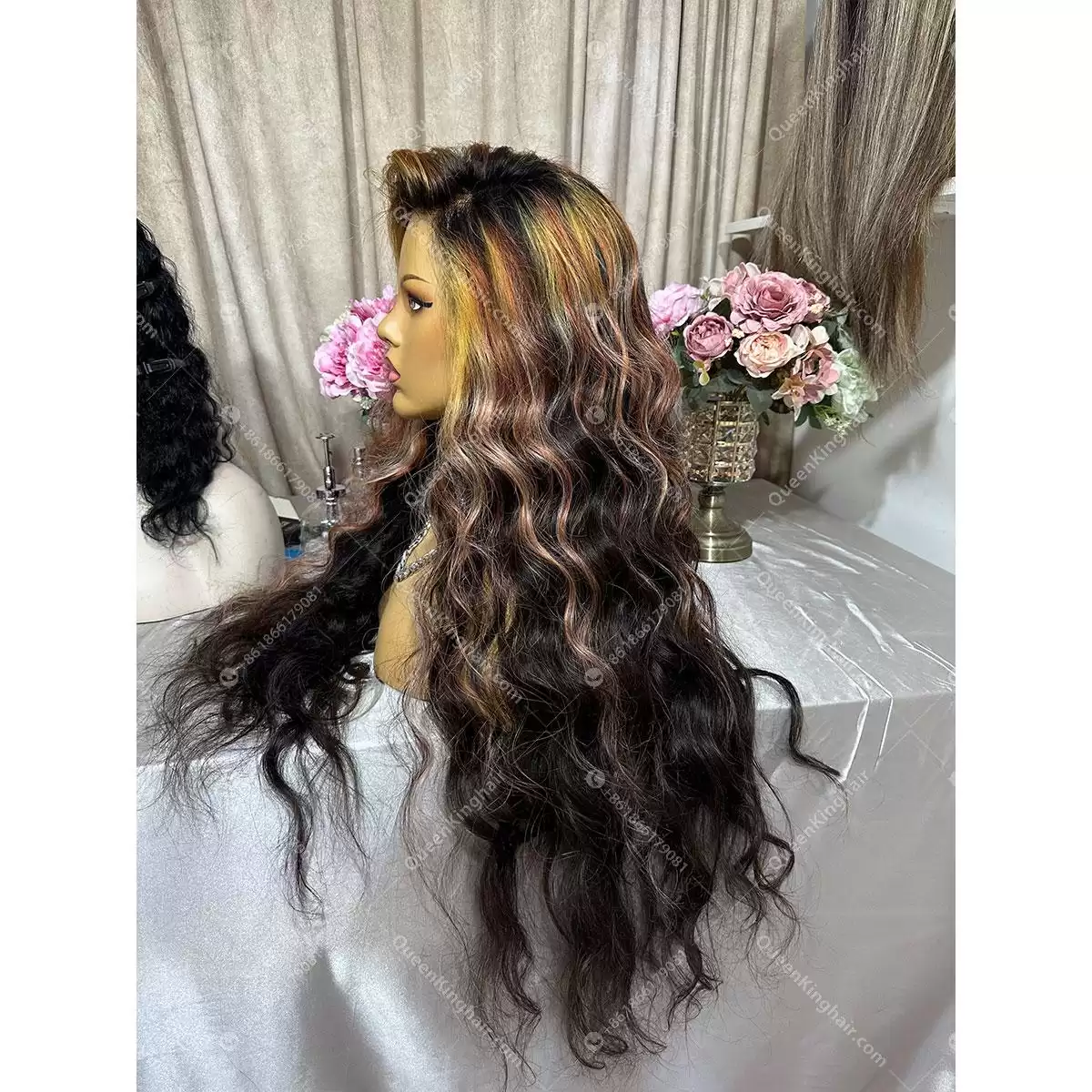 30 inches Hd lace 250% density blonde balayage black remy hair