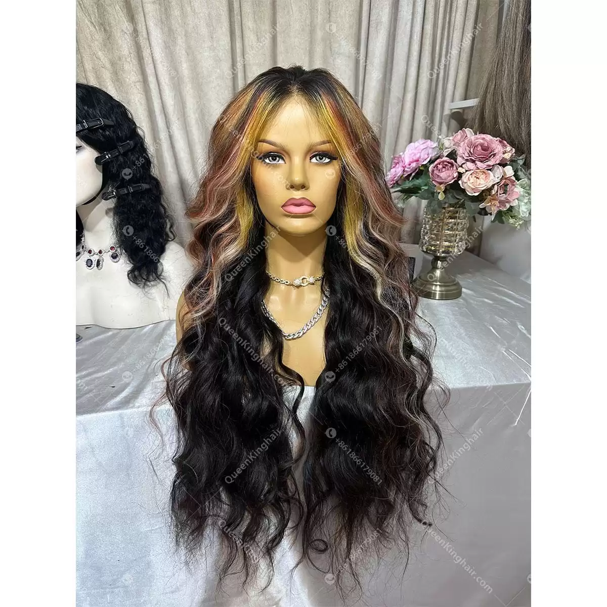 30 inches Hd lace 250% density blonde balayage black remy hair