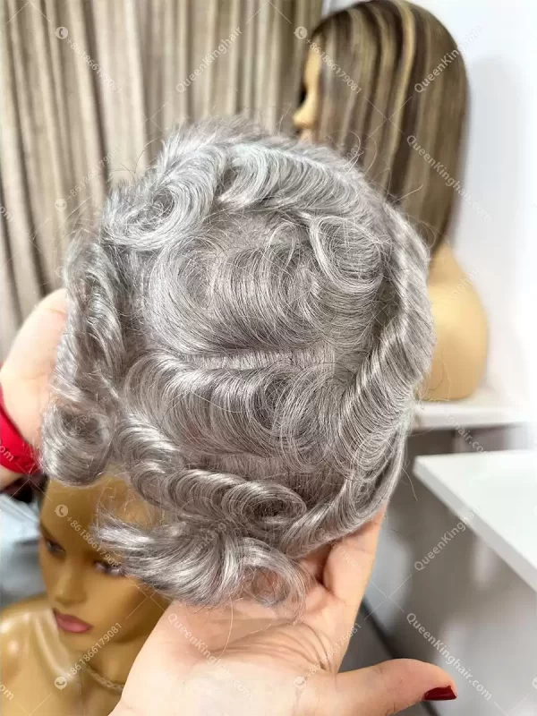 6x8 men toupee 0.06 mm pu base 70% density grey hair