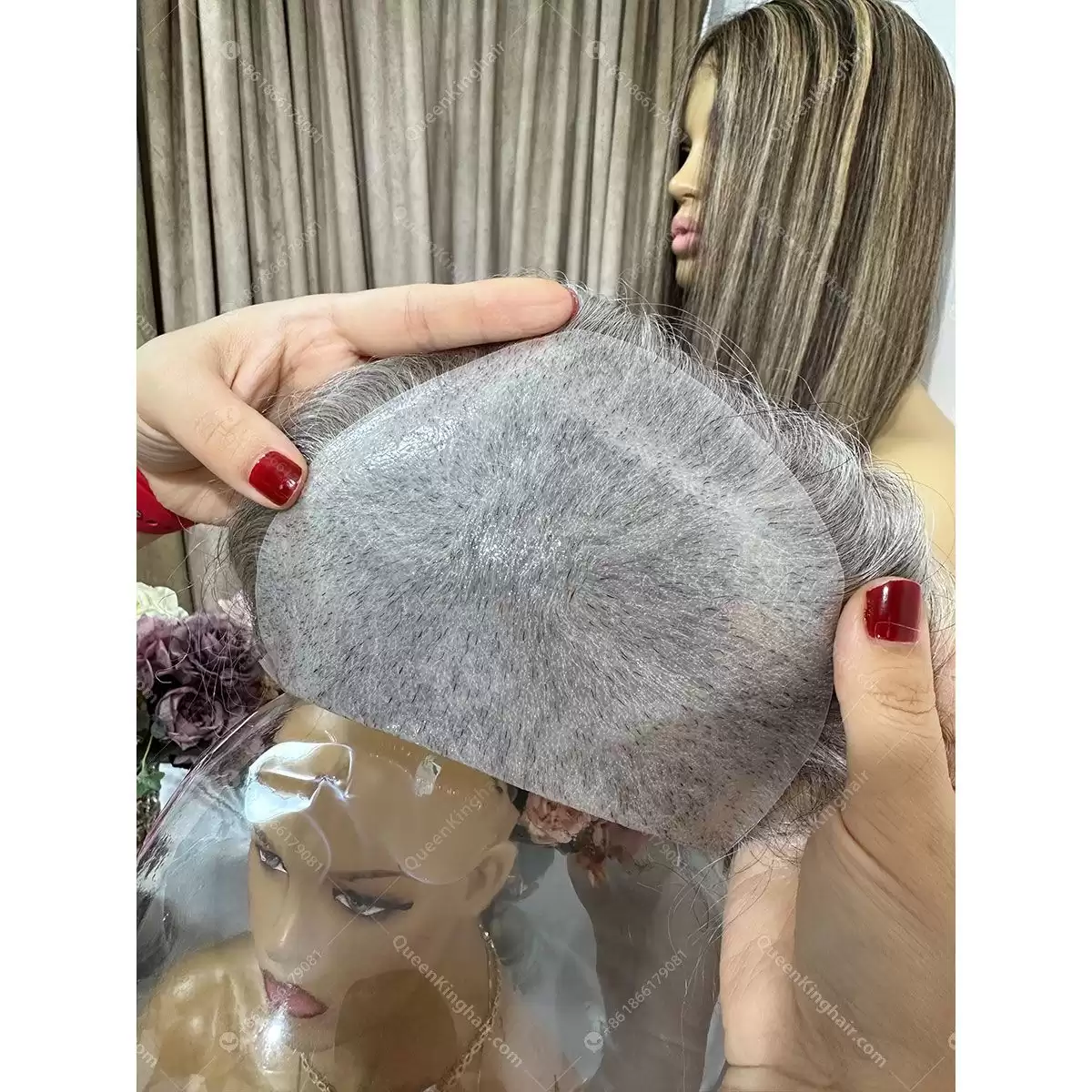 6x8 men toupee 0.06 mm pu base 70% density grey hair