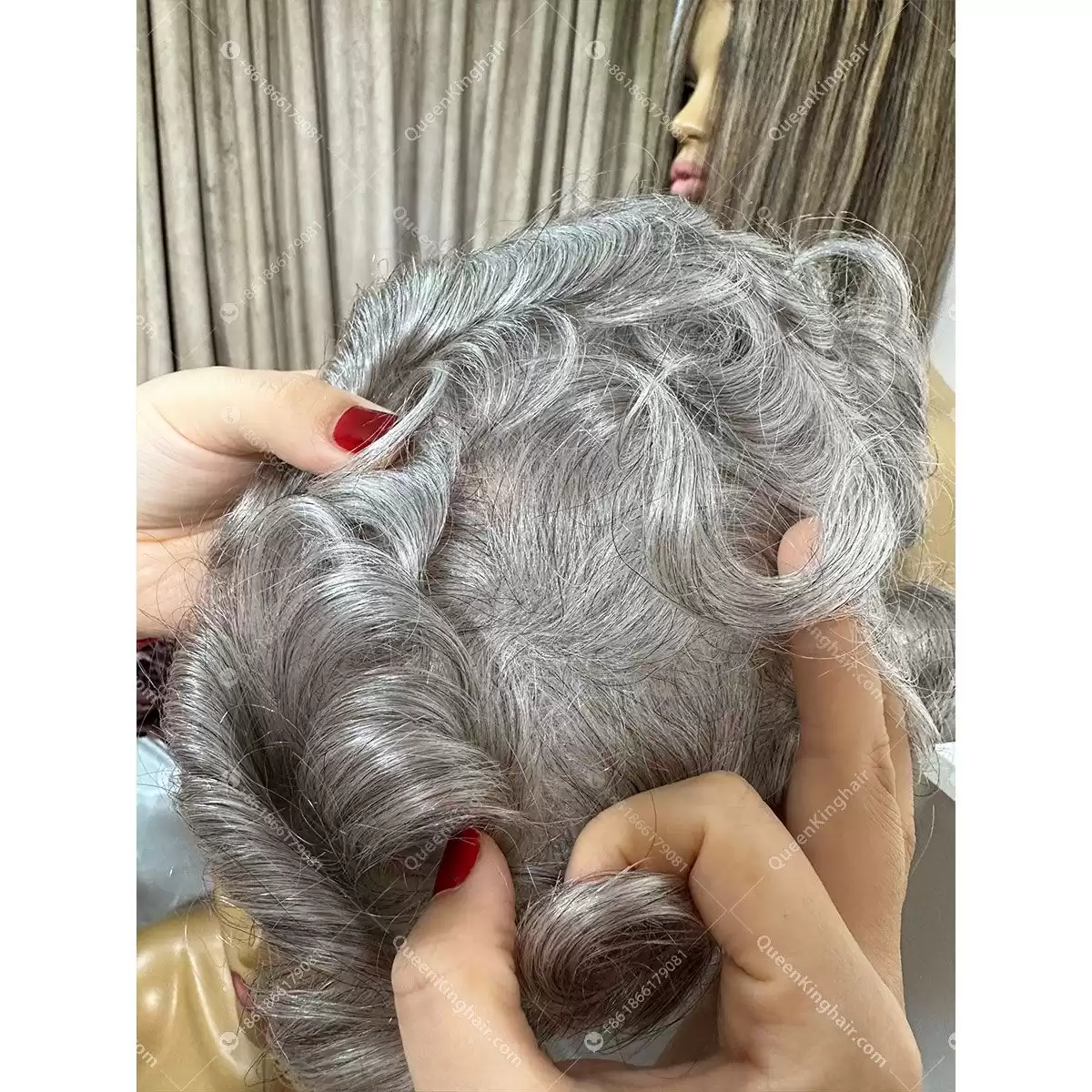 6x8 men toupee 0.06 mm pu base 70% density grey hair