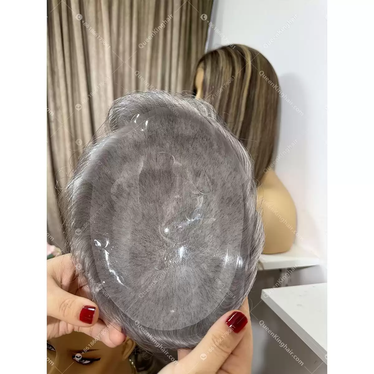 6x8 men toupee 0.06 mm pu base 70% density grey hair