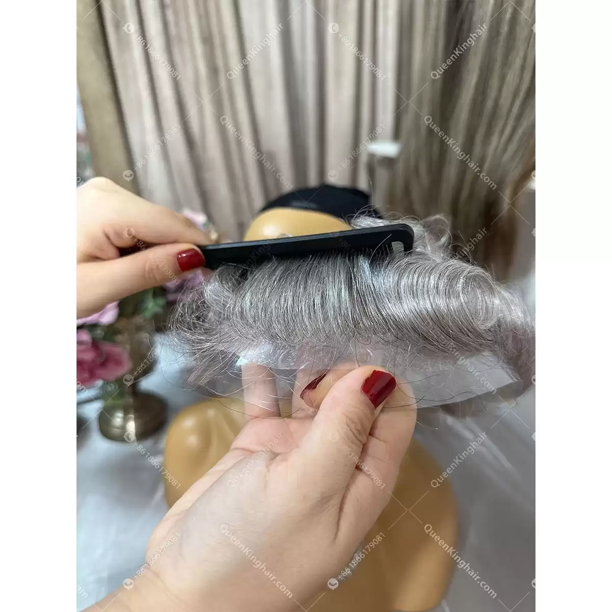 6x8 men toupee 0.06 mm pu base 70% density grey hair