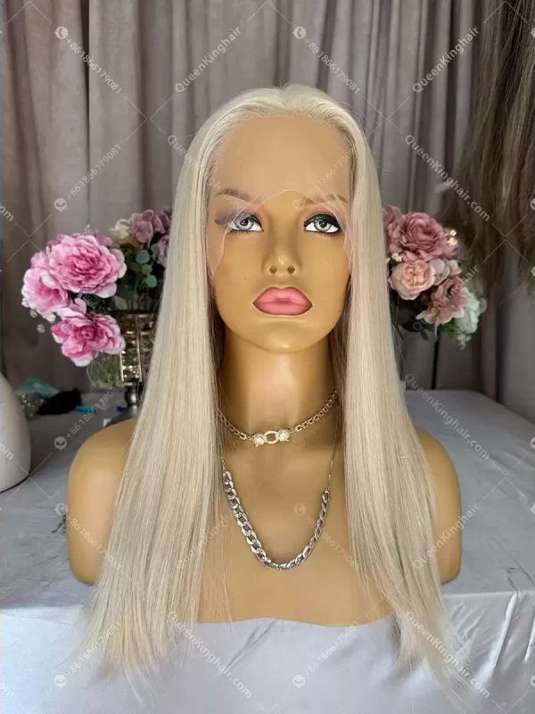 18 inches white blonde double drawn virgin hair no short hair at all full lace wig transparent lace
