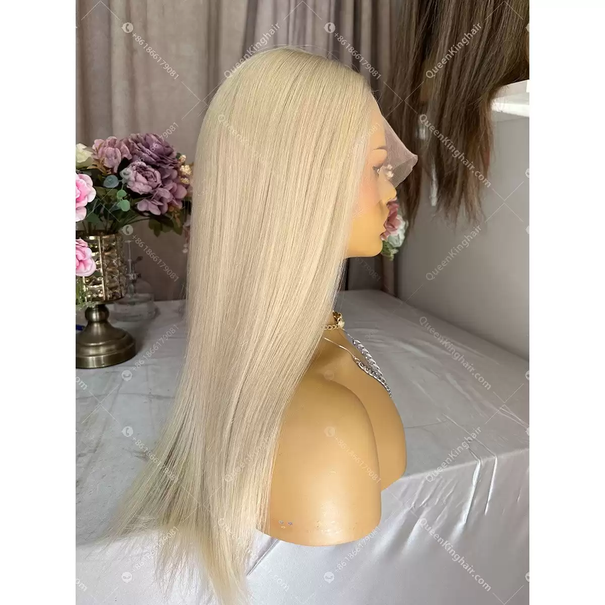 18 inches white blonde double drawn virgin hair no short hair at all full lace wig transparent lace