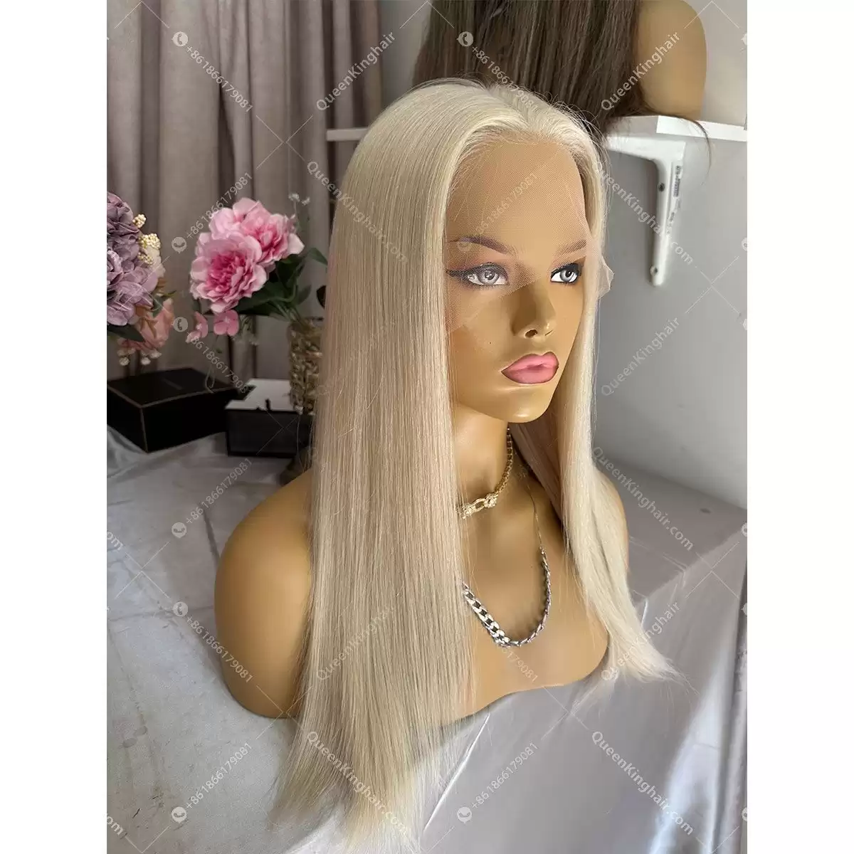 18 inches white blonde double drawn virgin hair no short hair at all full lace wig transparent lace