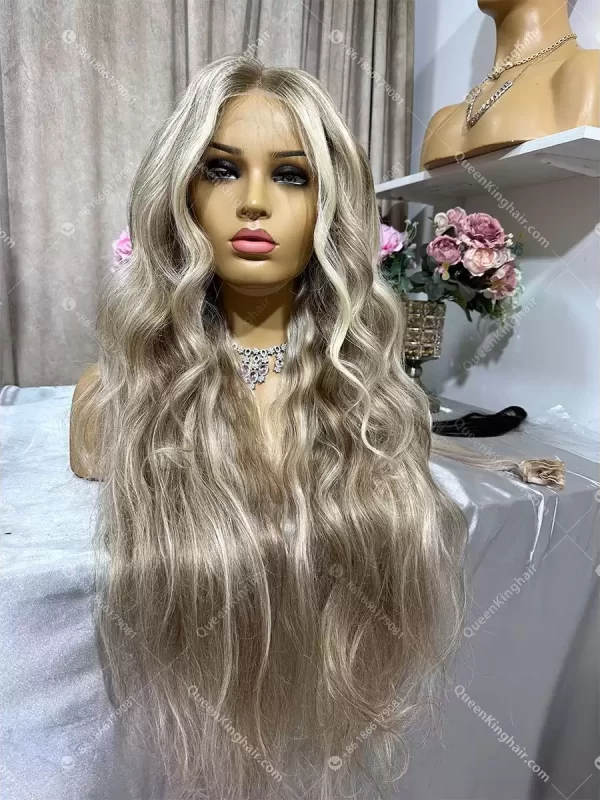 28 inches Blair 13x6 Hd lace 450 grams hair super full density ashy brown with blonde balayage