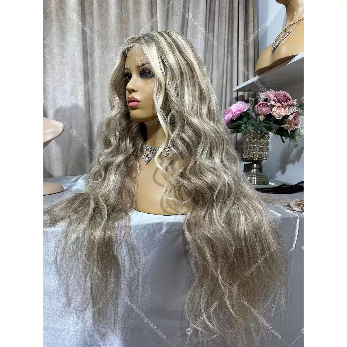 28 inches Blair 13x6 Hd lace 450 grams hair super full density ashy brown with blonde balayage