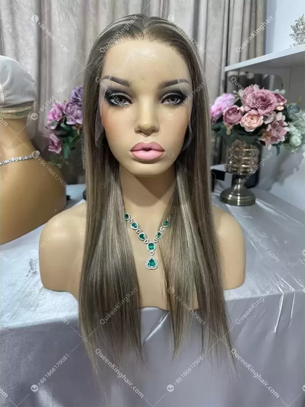 Khloe 13x6 transparent lace ashy brown roots with brown and blonde balayage 150% density