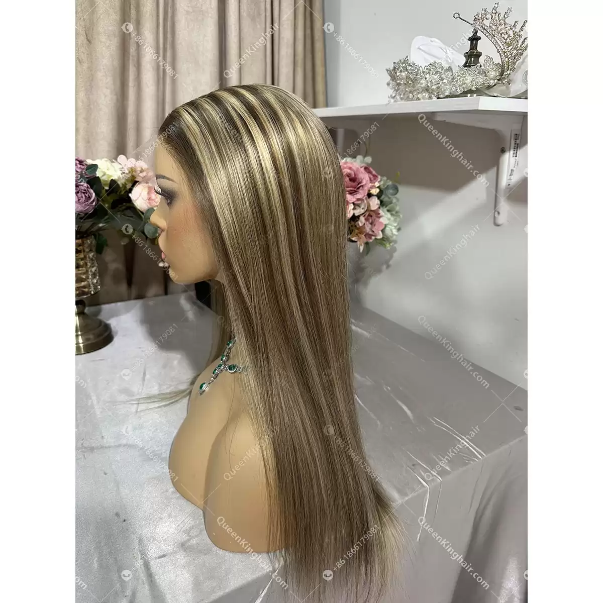 Khloe 13x6 transparent lace ashy brown roots with brown and blonde balayage 150% density