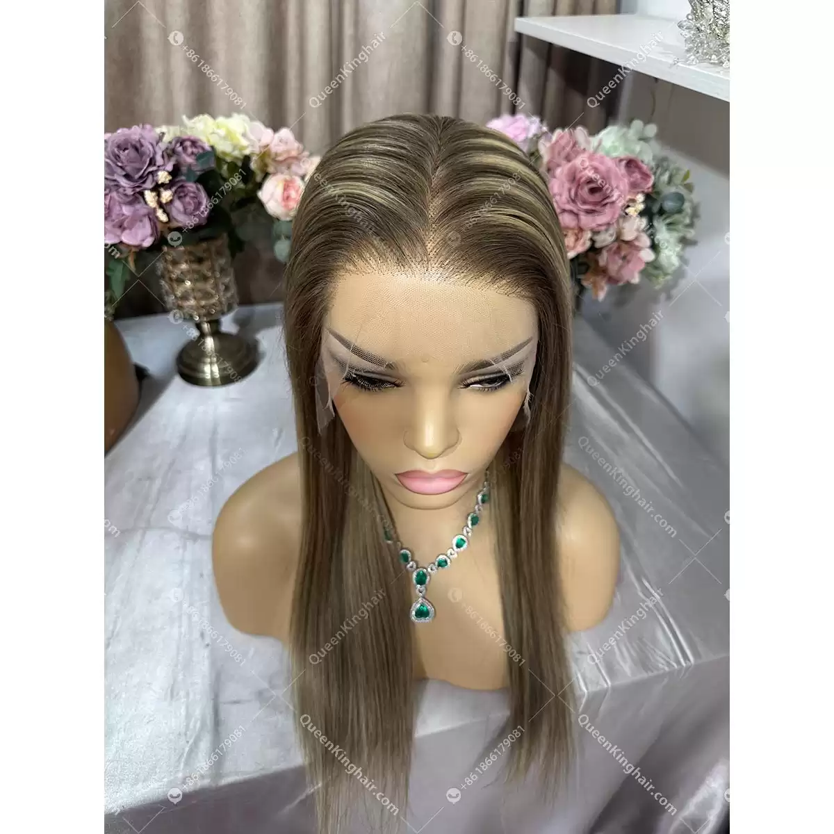 Khloe 13x6 transparent lace ashy brown roots with brown and blonde balayage 150% density