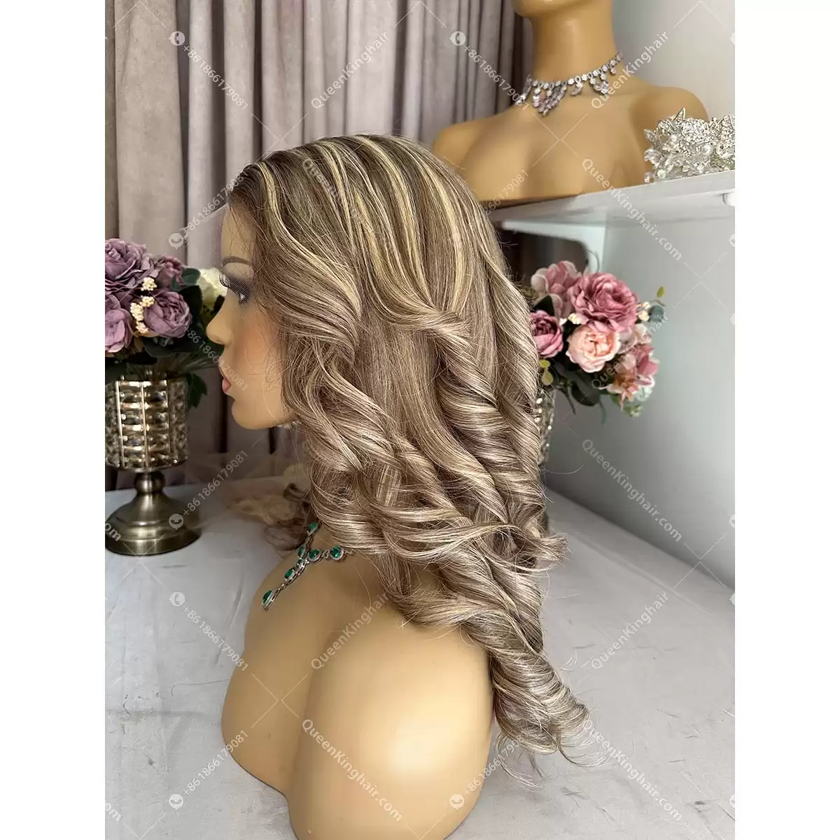 Khloe 13x6 transparent lace ashy brown roots with brown and blonde balayage 150% density