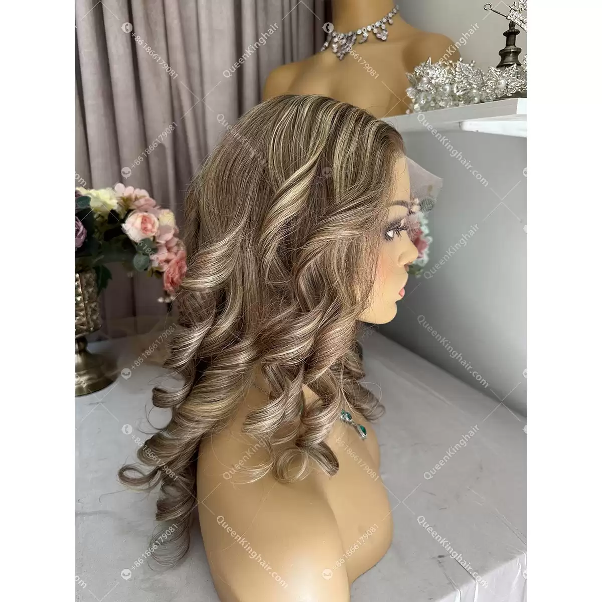 Khloe 13x6 transparent lace ashy brown roots with brown and blonde balayage 150% density