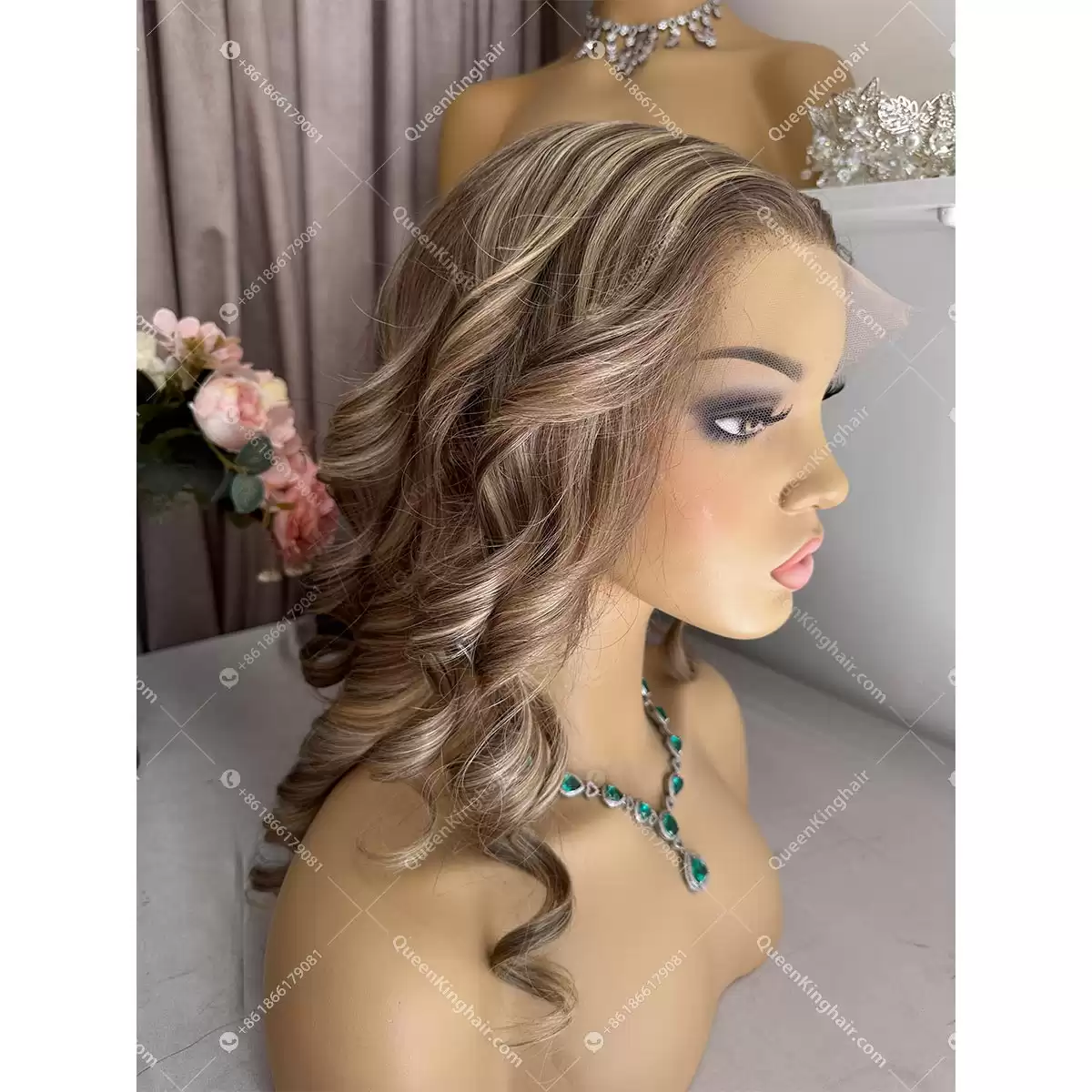 Khloe 13x6 transparent lace ashy brown roots with brown and blonde balayage 150% density