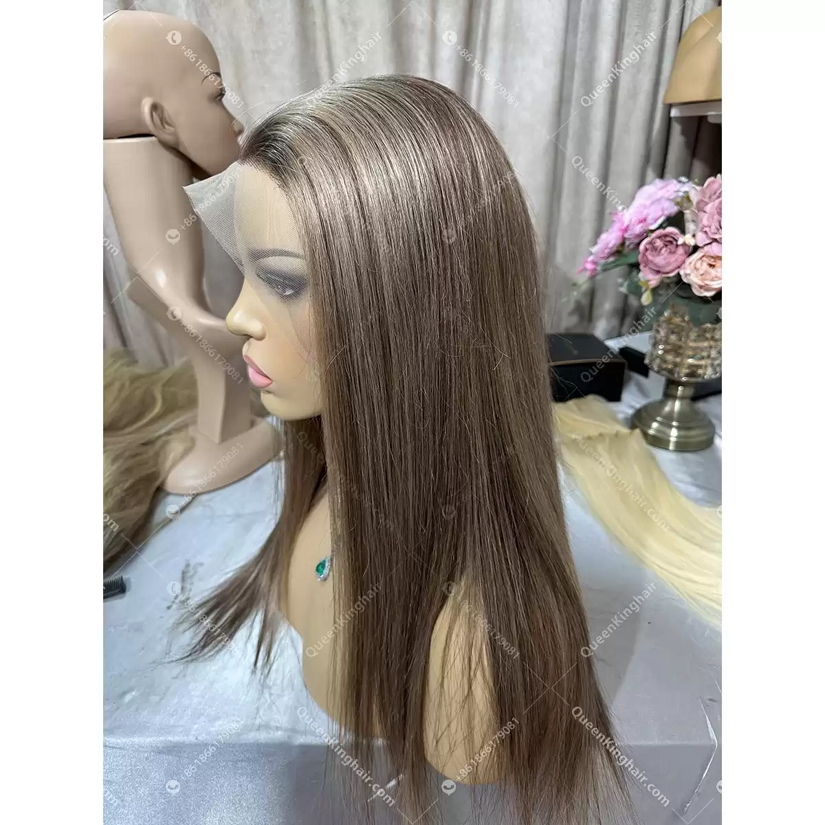 Luna Dark roots with brown and blonde balayage 13x6 transparent lace 150% density