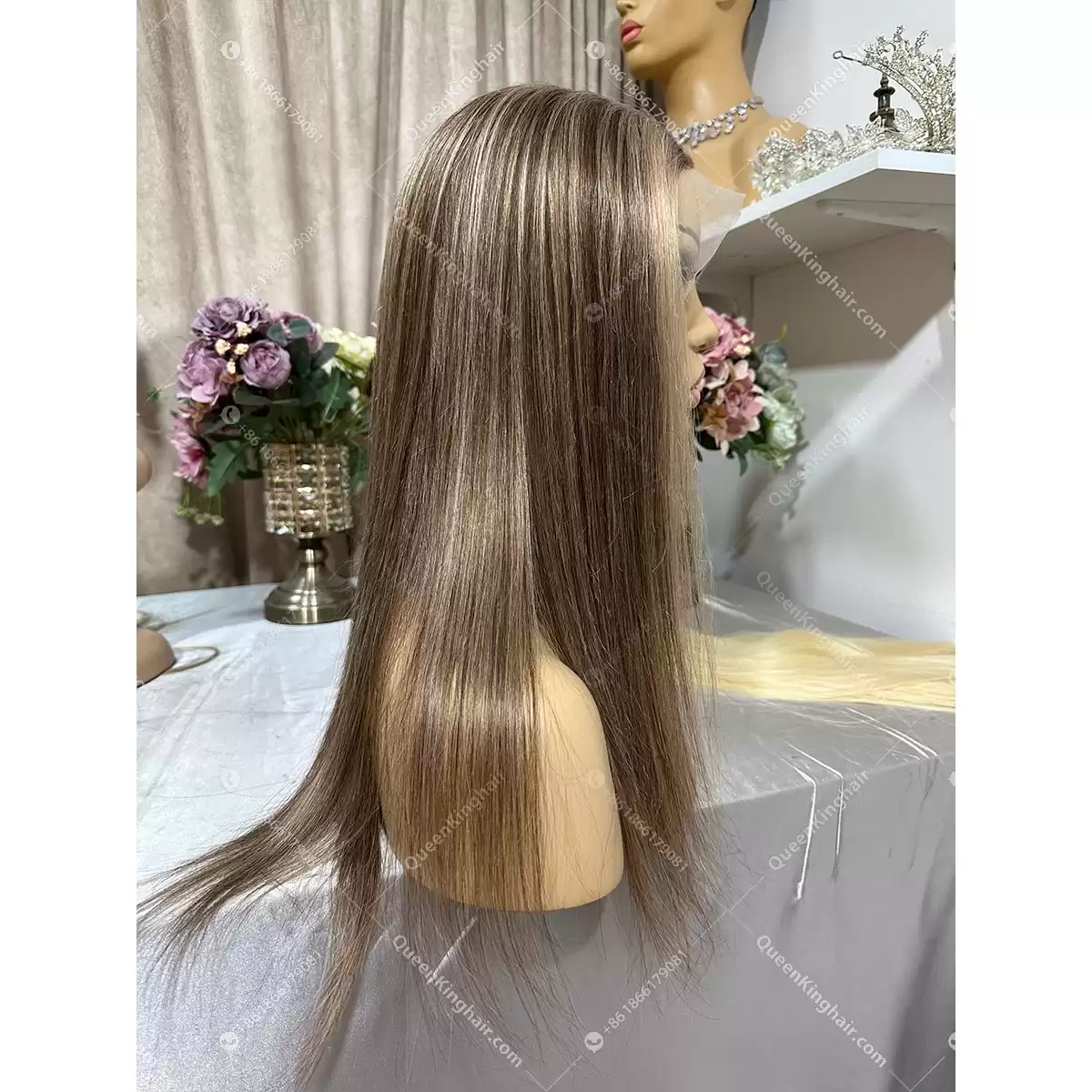 Luna Dark roots with brown and blonde balayage 13x6 transparent lace 150% density