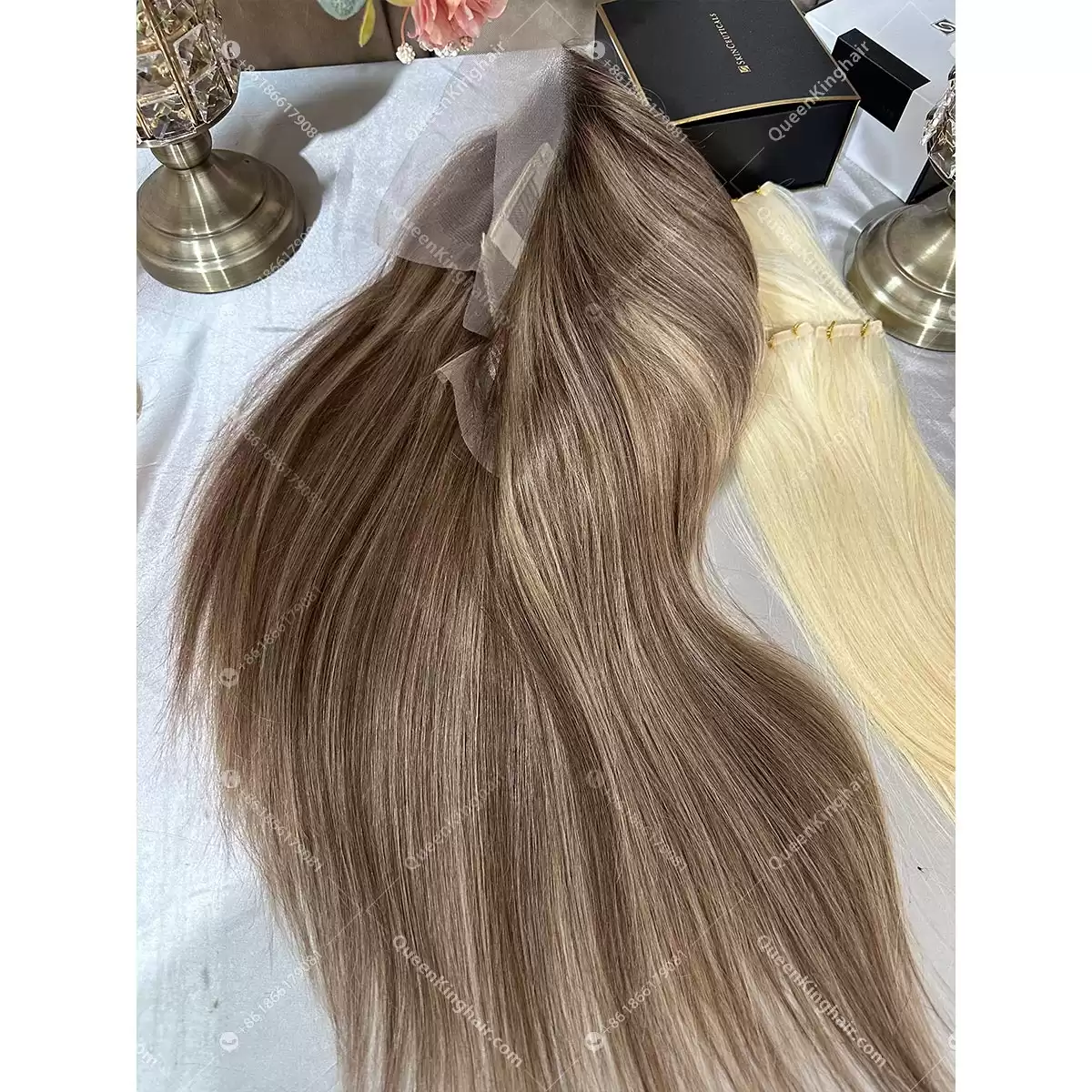 Luna Dark roots with brown and blonde balayage 13x6 transparent lace 150% density