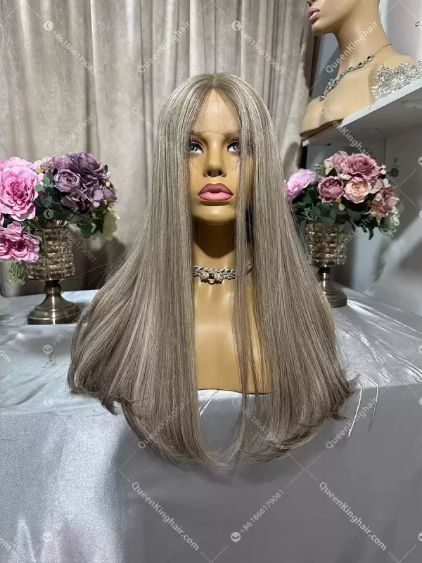 22 inches 13x5 Hd lace double drawn European virgin hair ashy balayage color wig