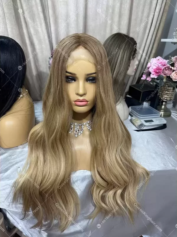 26 inches double drawn 13x6 lace front wig ombré blonde wig