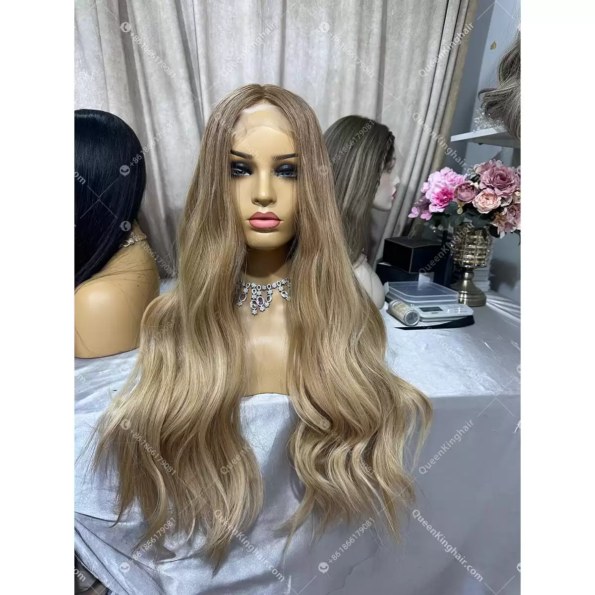 26 inches double drawn 13x6 lace front wig ombré blonde wig
