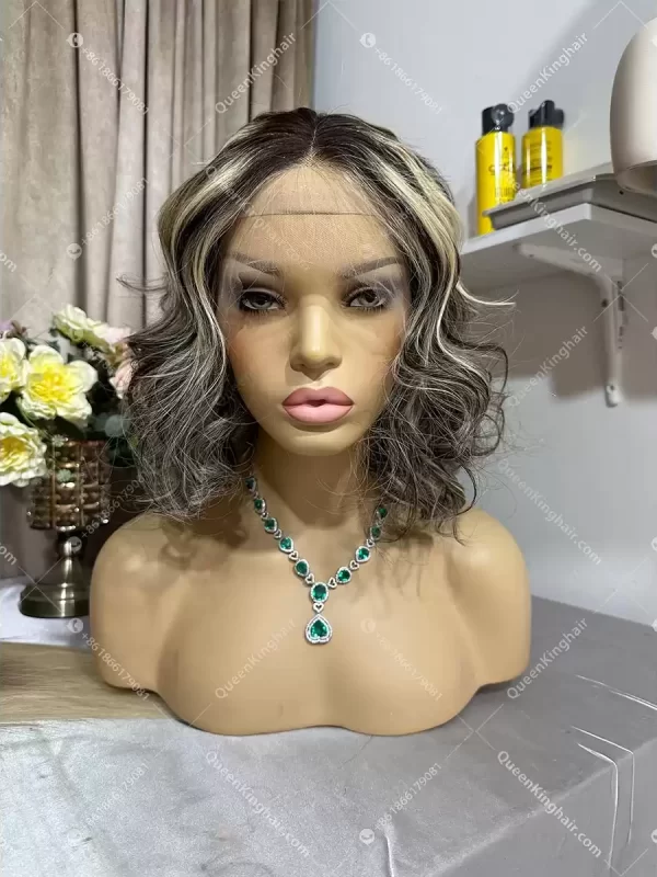 12 inches 13x4 150% density bob transparent lace salt and pepper color natural look