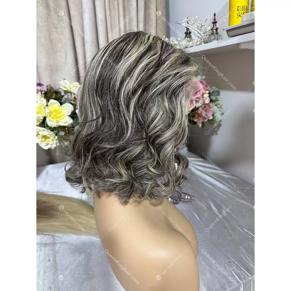 12 inches 13x4 150% density bob transparent lace salt and pepper color natural look