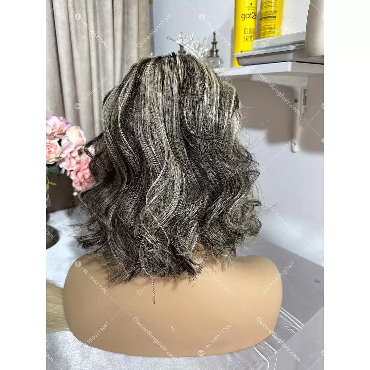 12 inches 13x4 150% density bob transparent lace salt and pepper color natural look