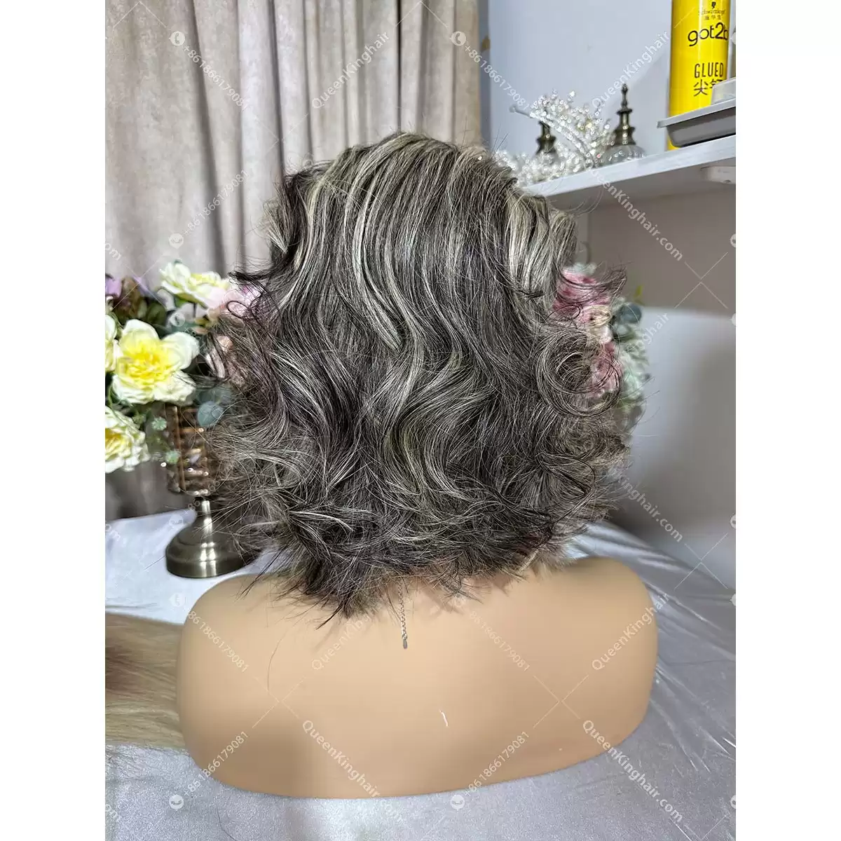 12 inches 13x4 150% density bob transparent lace salt and pepper color natural look