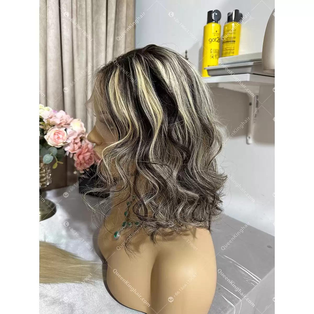 12 inches 13x4 150% density bob transparent lace salt and pepper color natural look